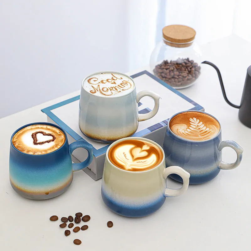 Creative stainless steel water cup with retro design showing 350ml capacity and 8.5cm height dimensions