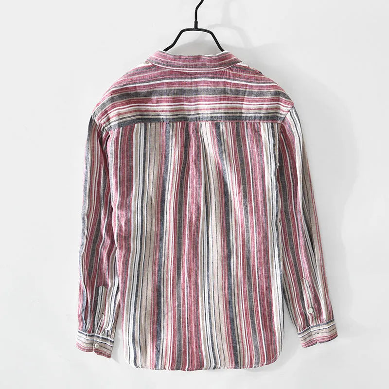 Men's striped linen shirt in loose fit with long sleeves for casual wear