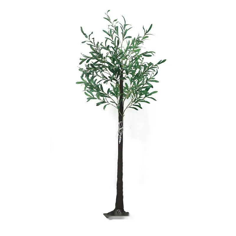 1.8 metre tall artificial olive tree lamp with warm LED lights throughout branches for courtyard decoration
