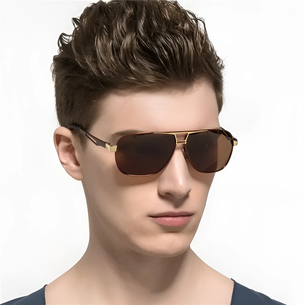 Men's orange red aviator sunglasses with polarised HD TAC lenses and a metal frame