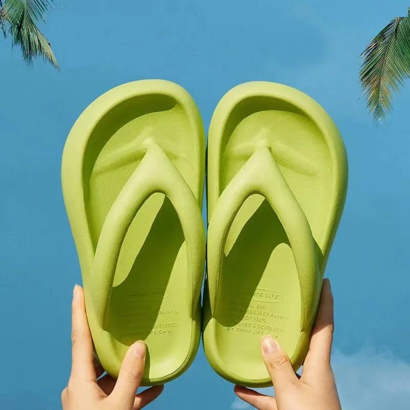 Thick-soled EVA flip-flops with decorative bow, available in multiple solid colours