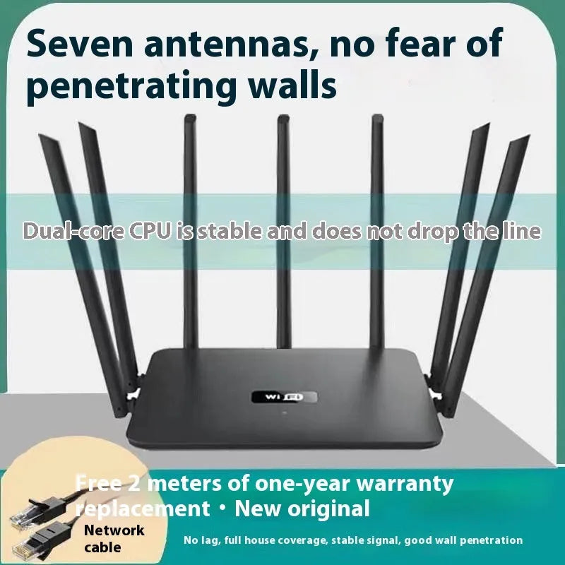 Dual-band 5G Gigabit WiFi router in black or white offering whole-house coverage with through-wall signal penetration