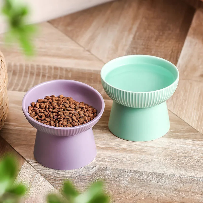 Anti-tumble pet goblet rice bowl for cats in matte purple porcelain