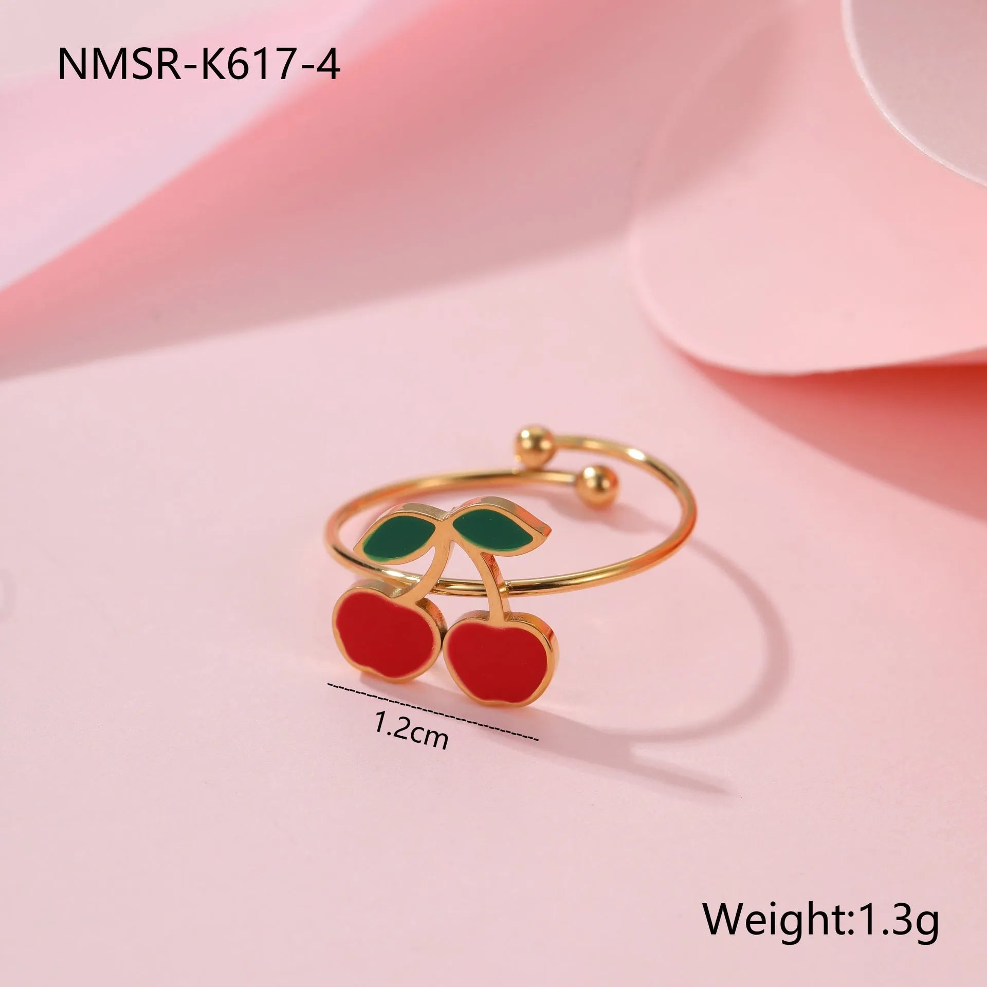 18K stainless steel cherry jewellery set with necklace, bracelet, earrings, and ring featuring geometric design