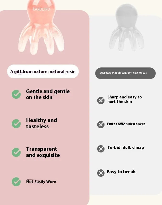 Pink octopus-shaped facial massage comb made from natural resin with eight flexible arms