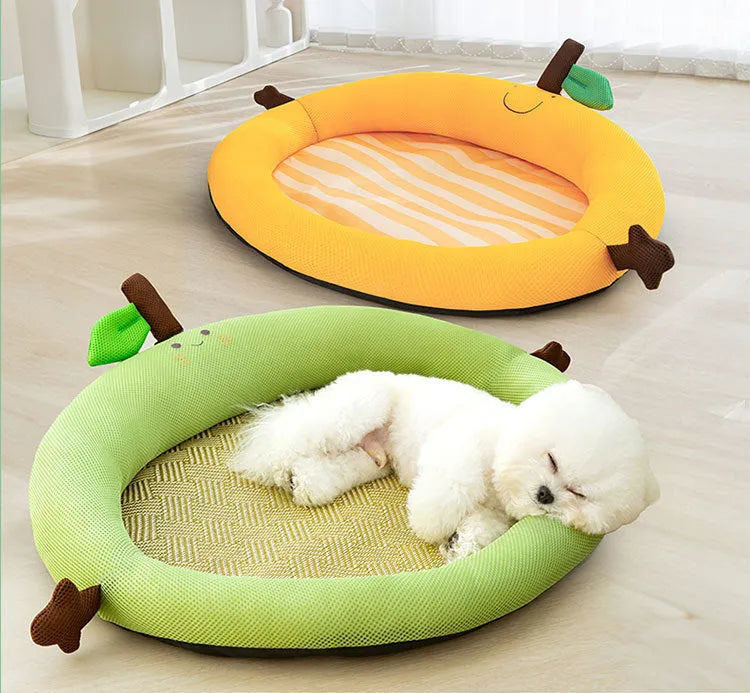 Green fruit-shaped backrest pet bed mat sized large for dogs and cats
