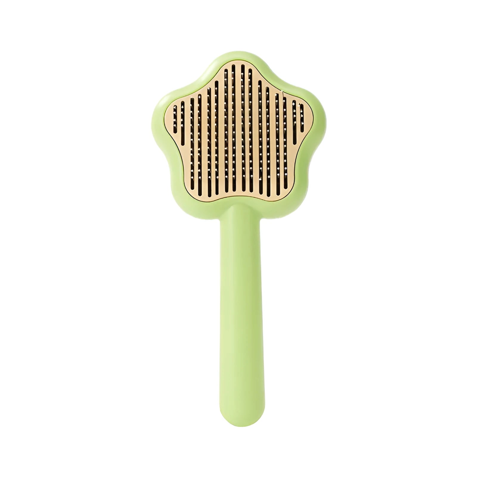Green self-cleaning cat comb magic wand with stainless steel needles for pet grooming