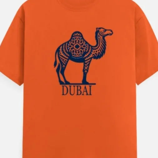Orange loose fit cotton short sleeve t-shirt with round neck for men and women