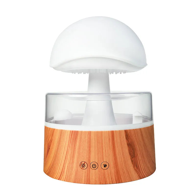 White rain cloud shaped humidifier and aroma diffuser with LED lighting and rainfall simulation