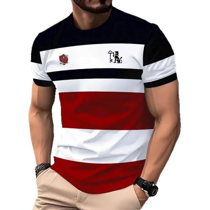 Men's loose fit short-sleeved T-shirt with digital 3D printed striped design in multiple colour options