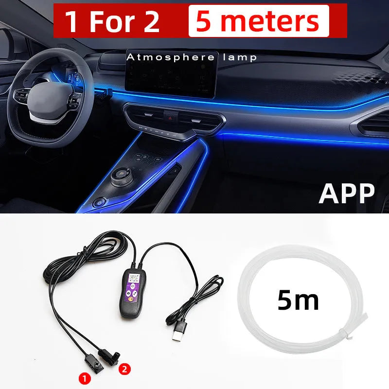 USB-powered flexible LED car ambient light strip for colour-changing dashboard and centre console decoration