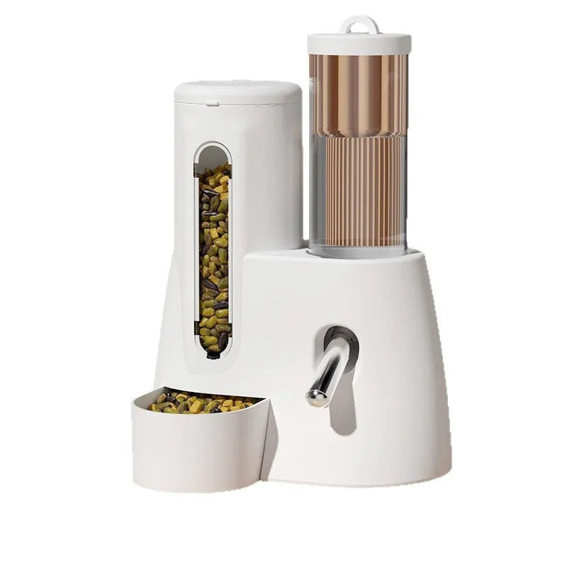 White, blue, and pink hamster automatic drinking water feeder and food basin for dwarf hamsters.