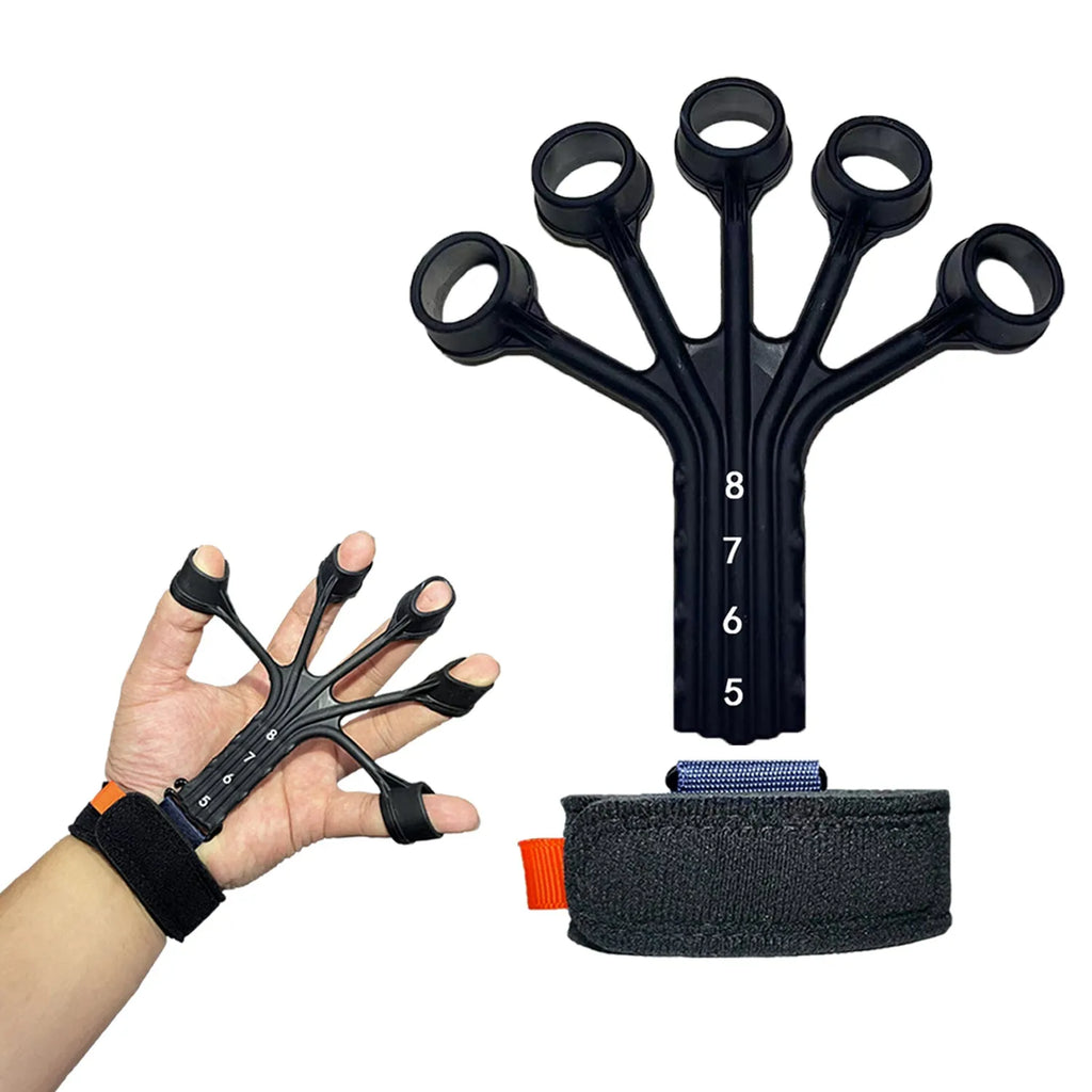 Silicone finger flexion and extension rehabilitation trainer with adjusting belt