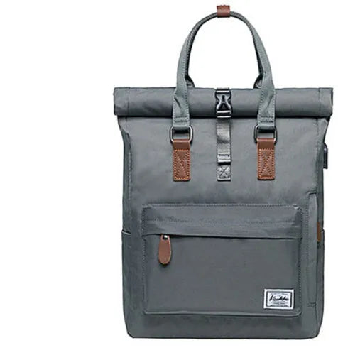 Casual black polyester backpack with cover-type opening, showing internal computer and zipper pockets.