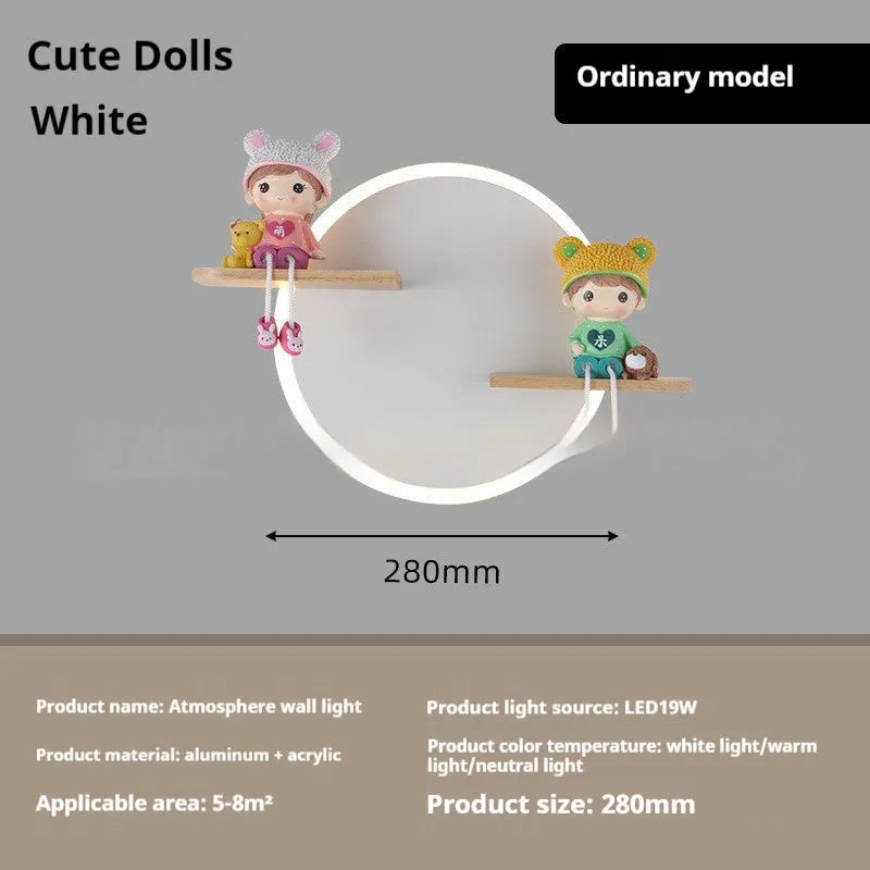 Creative cartoon wall lamp for children's bedroom with acrylic shade and three colour light options in Ordinary White finish