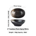 Oval Japanese ceramic sauce dipping bowl with underglaze decorative pattern on simple white background
