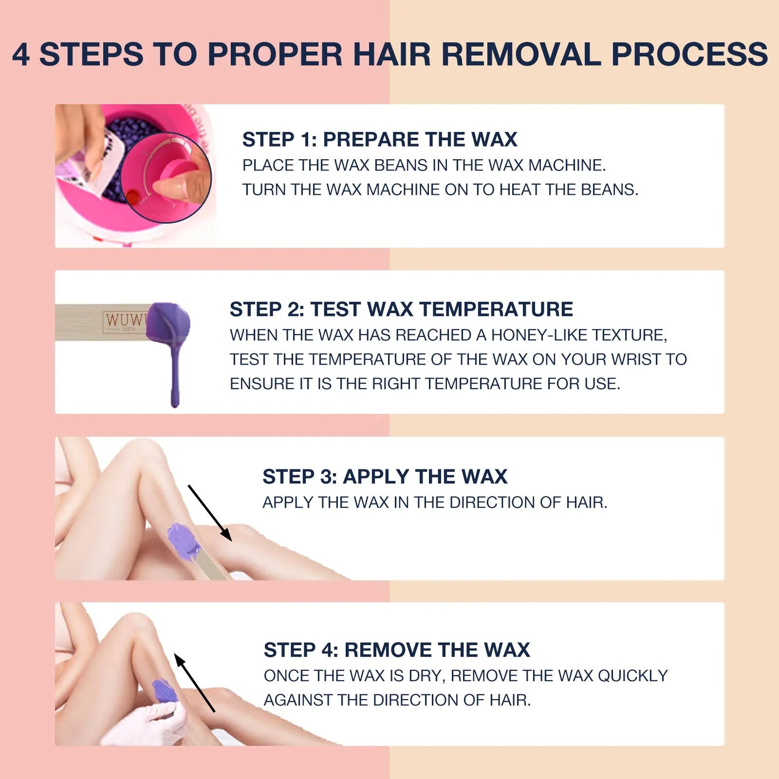 27 piece hair removal wax kit with four colour wax beads, heating machine, and application sticks