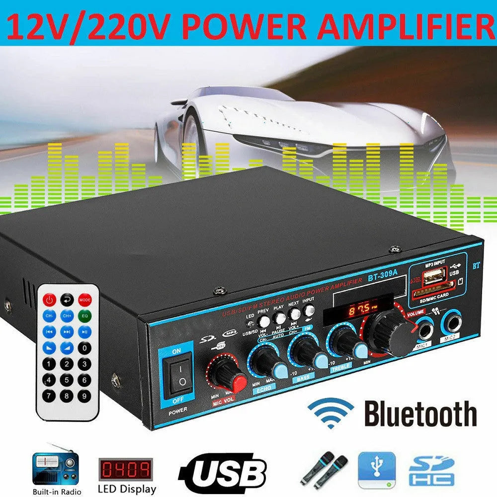 BT-309A-A black Bluetooth power amplifier with recording function for home and car use
