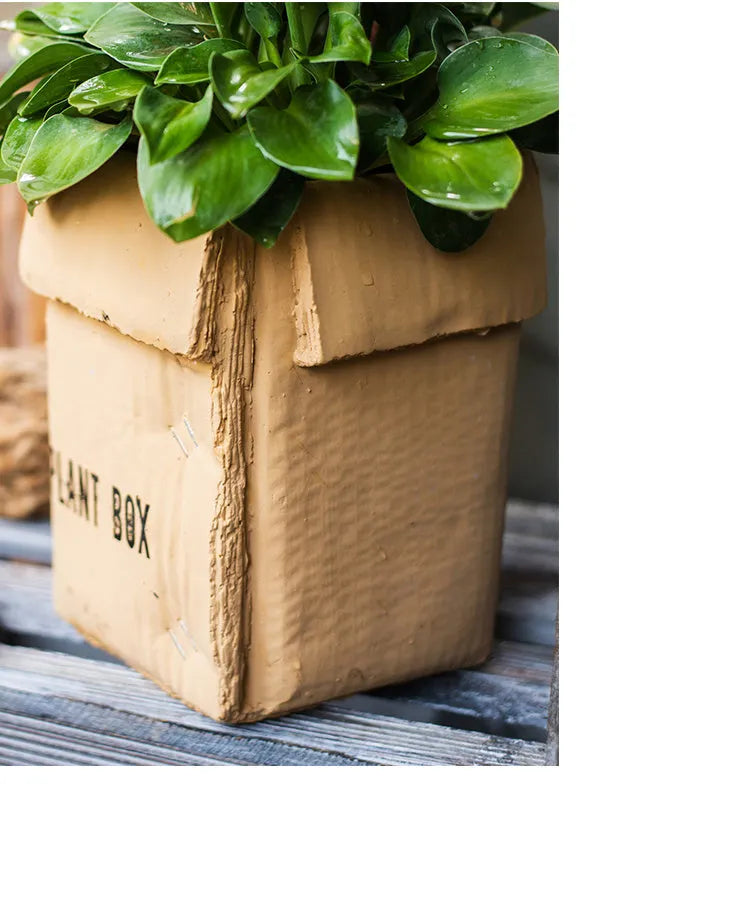 Cement flowerpot with pre-punched drainage hole in Nordic-style cement brown paper box design
