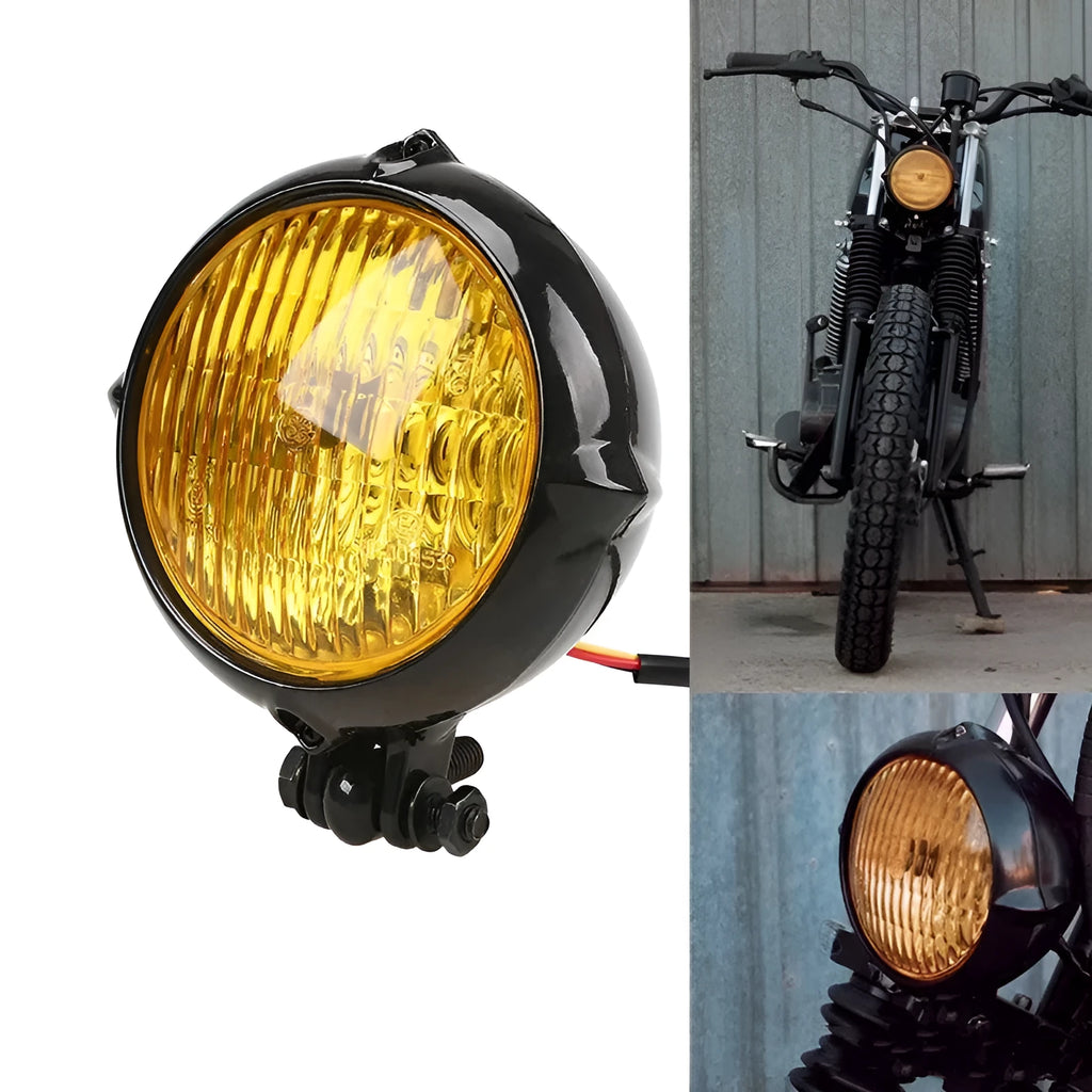 Harley Headlights retro halogen bulb set in black electroplated aluminium housing with 8cm diameter lens