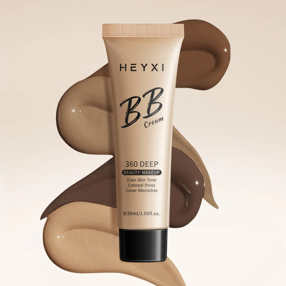 Waterproof BB cream bottle showing four colour shade options for universal skin types