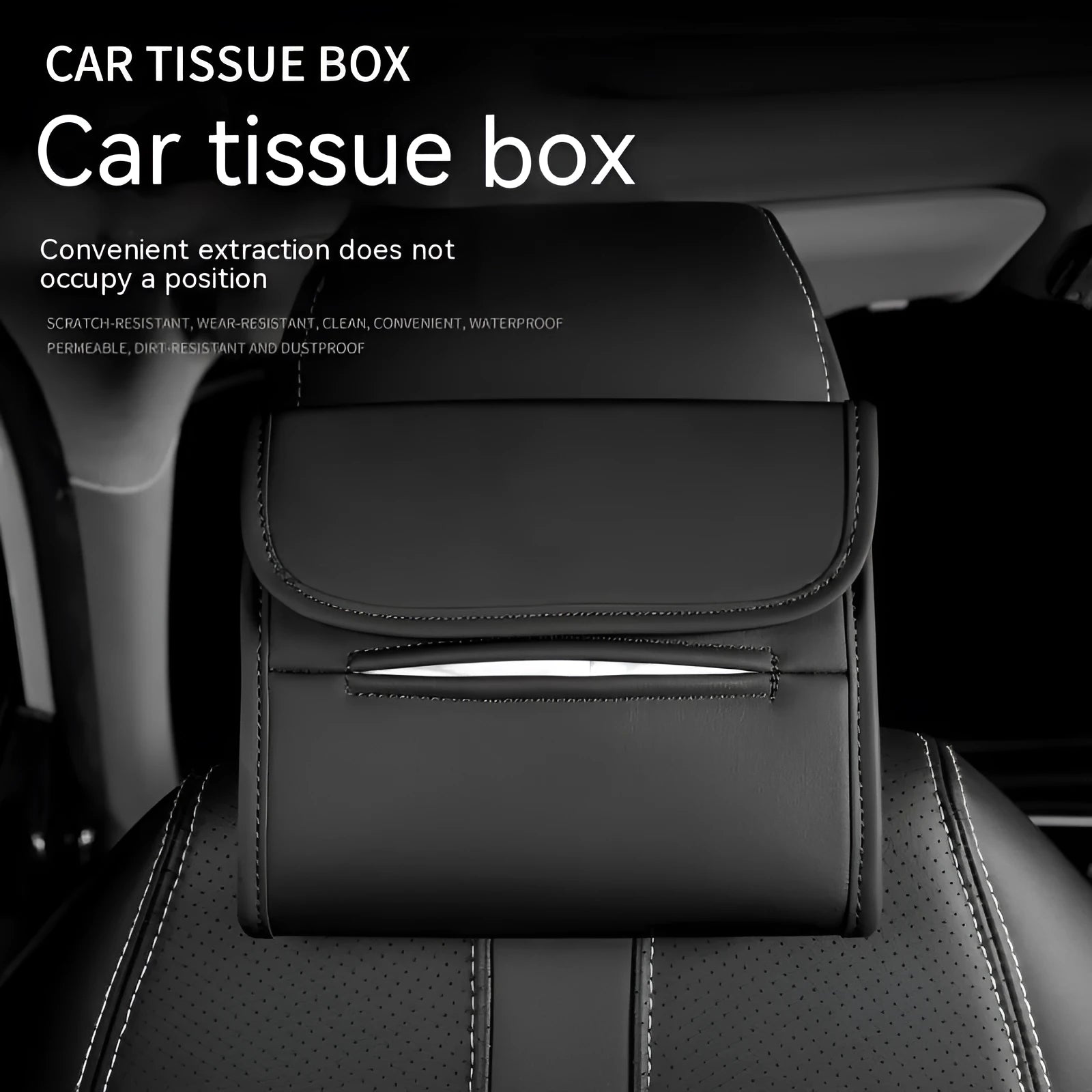Leather car tissue box mounted on car sun visor with elastic band button fastening