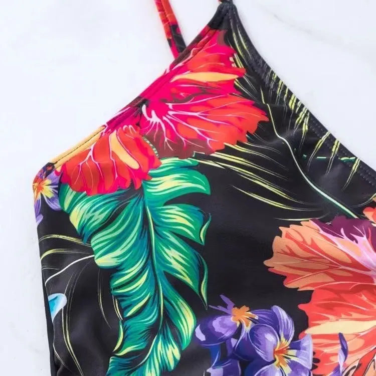 Black women's high waist printed bikini briefs for sports and swimming
