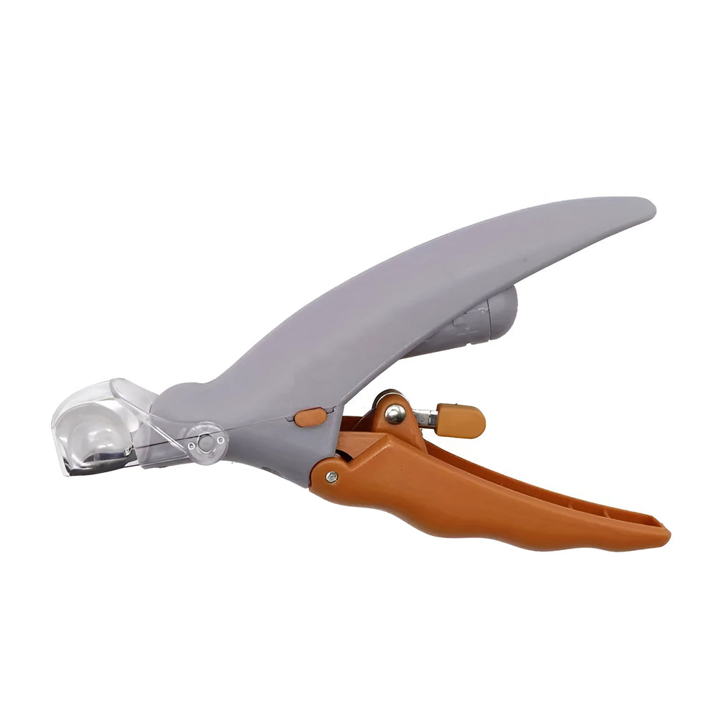 Yellow LED pet nail trimmer with magnifying glass and steel blades for cats and dogs