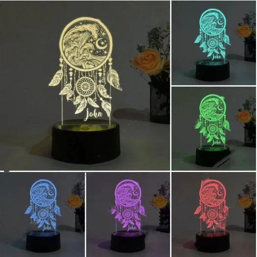 Black base dream catcher night light with acrylic shade and remote control for bedroom decoration