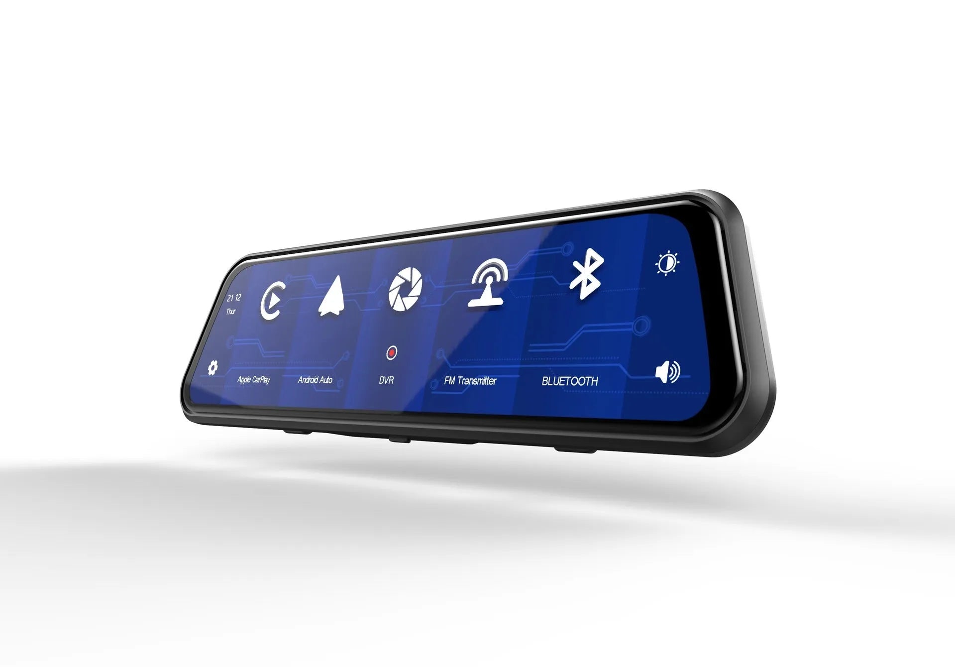 Dual-lens driving recorder with 9.66-inch touch screen mounted in vehicle