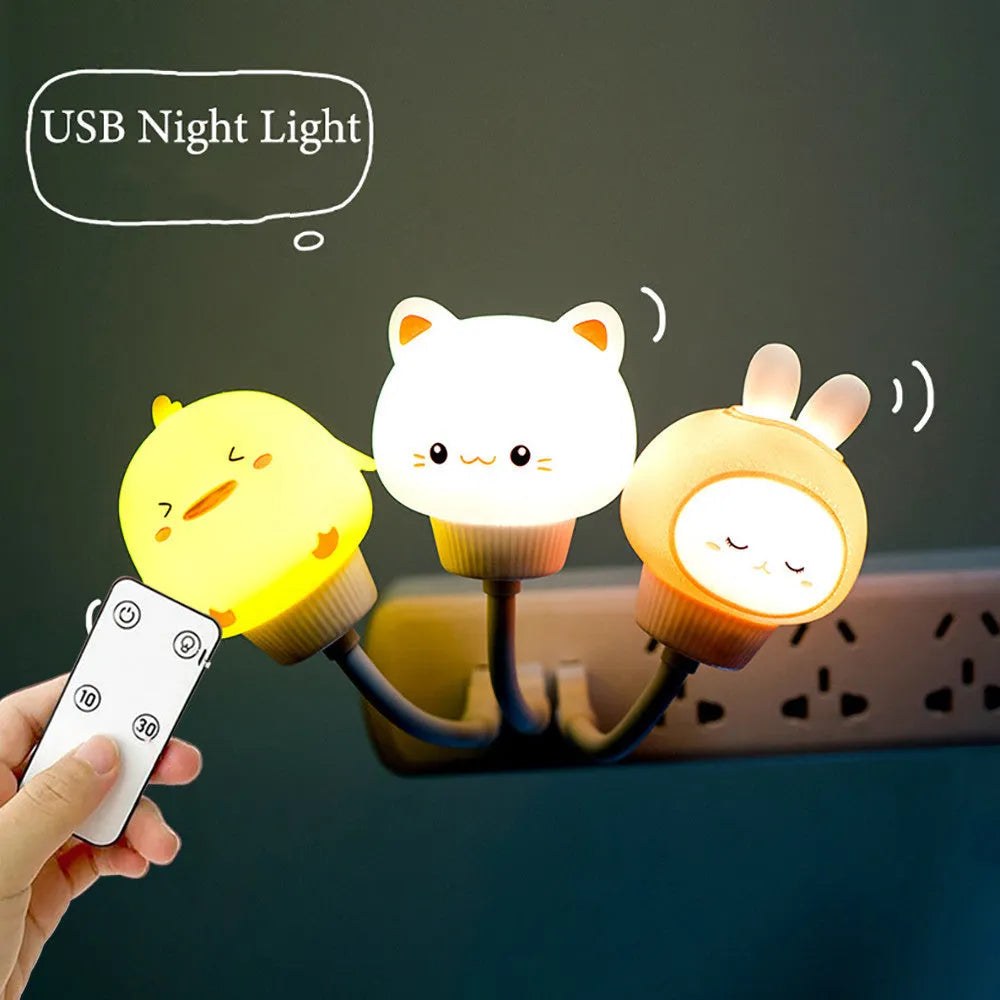 USB portable LED night light in cartoon animal shape with remote control