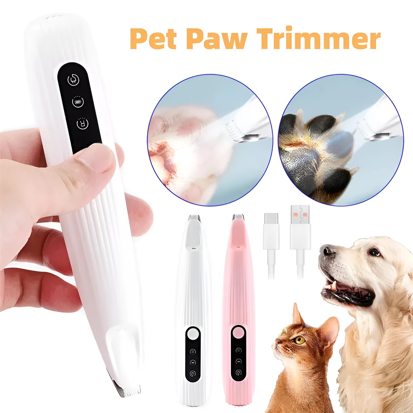 White Pets Efficient LED electric pet clipper for dog and cat foot hair trimming with waterproof design