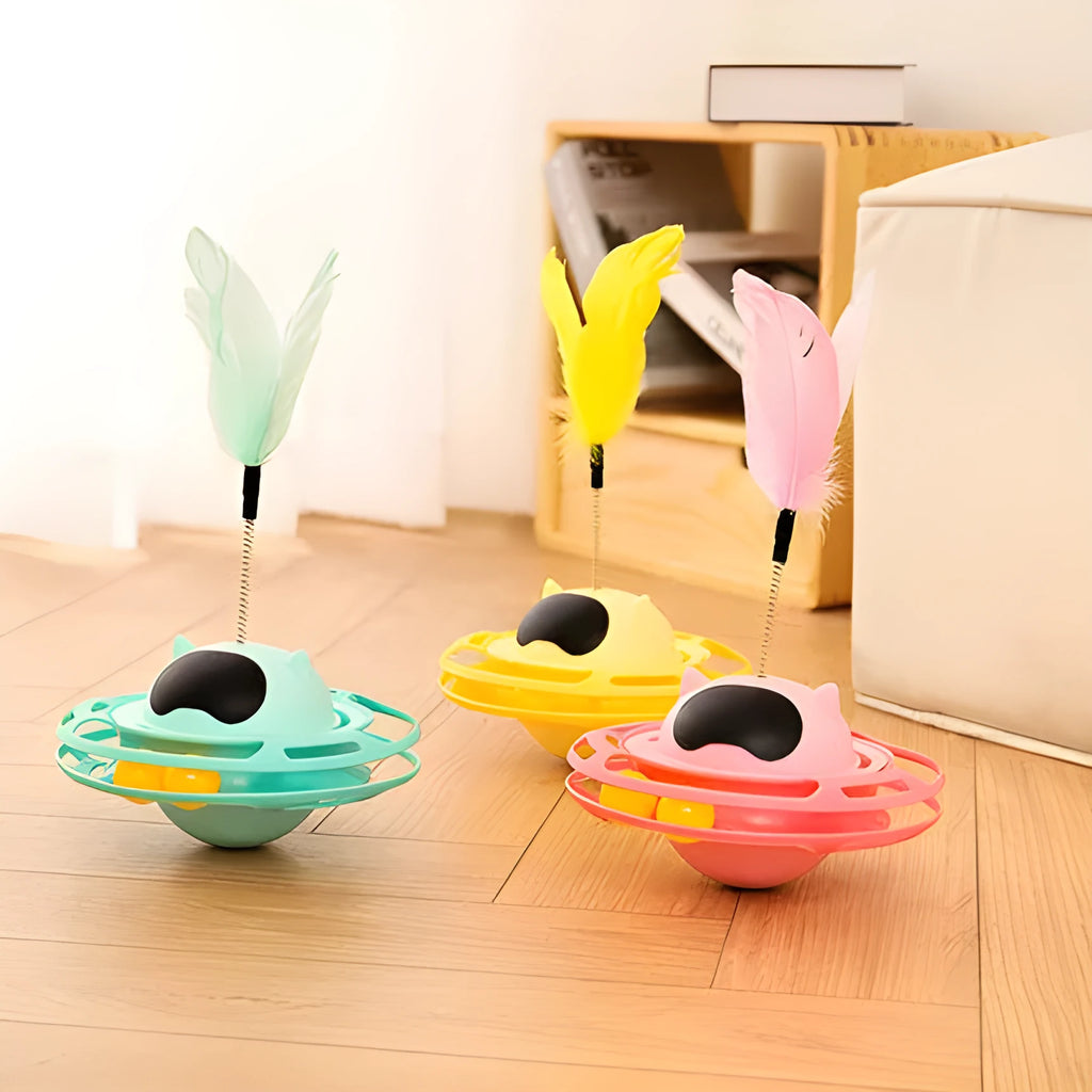 Pink cat tumbler turntable toy measuring 17x10cm for interactive feline play