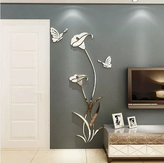 3D stereo acrylic wall stickers in pink, red, silver, sky blue, and violet colour options showing dimensional design