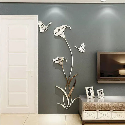 3D stereo acrylic wall stickers in pink, red, silver, sky blue, and violet colour options showing dimensional design