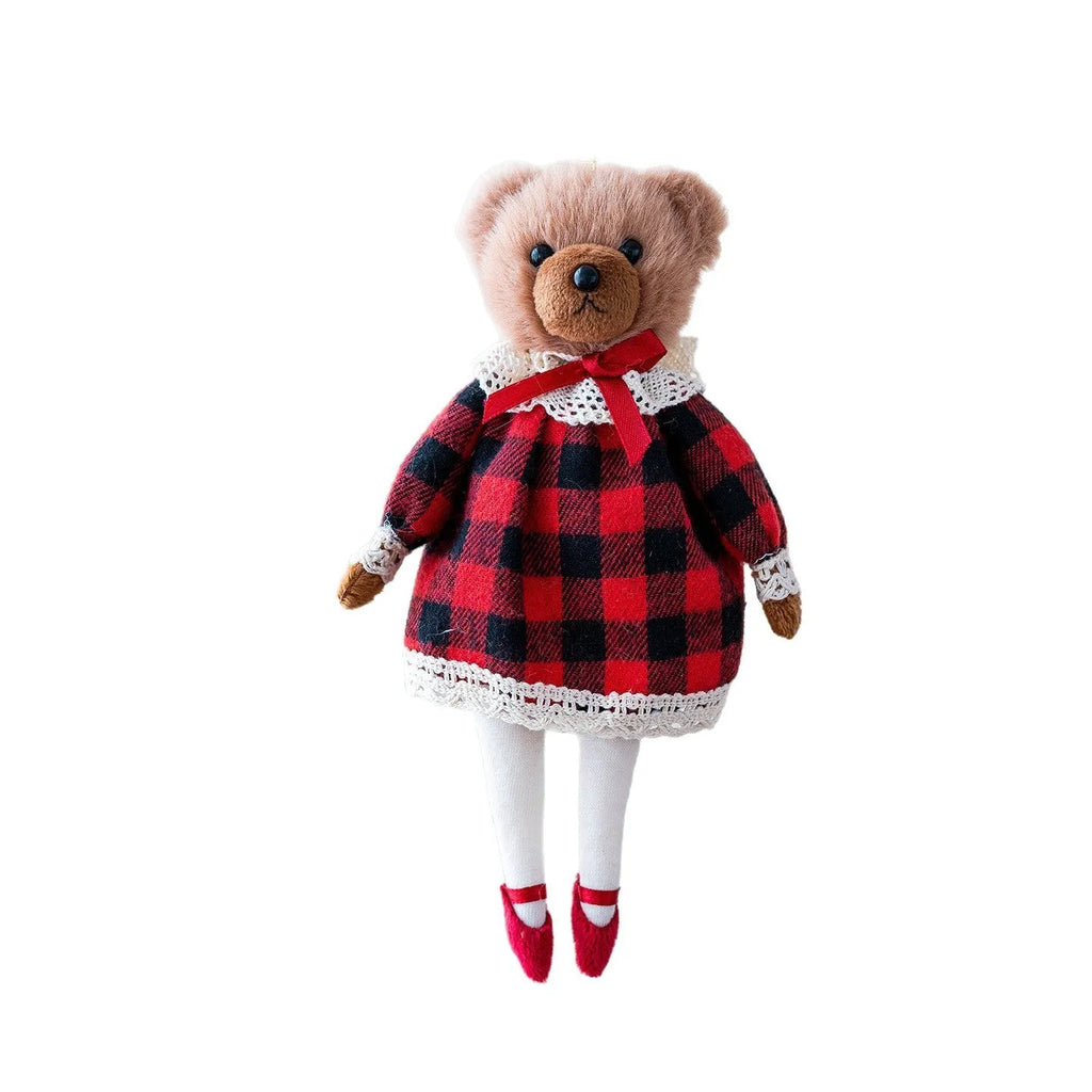 Cotton cloth plush bear doll couple in princess and gentleman bear styles with suit plaid design
