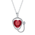 Women's copper necklace with red diamond electroplated wings cross stethoscope pendant, casual medical-inspired jewellery
