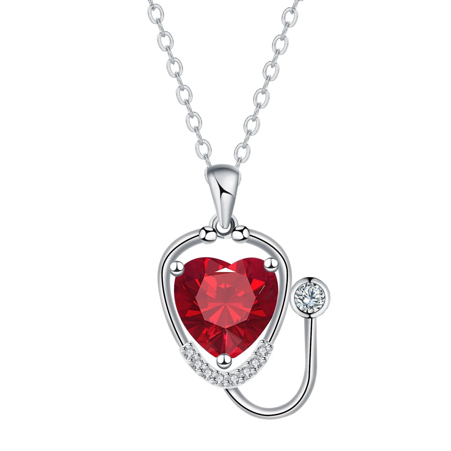 Women's copper necklace with red diamond electroplated wings cross stethoscope pendant, casual medical-inspired jewellery