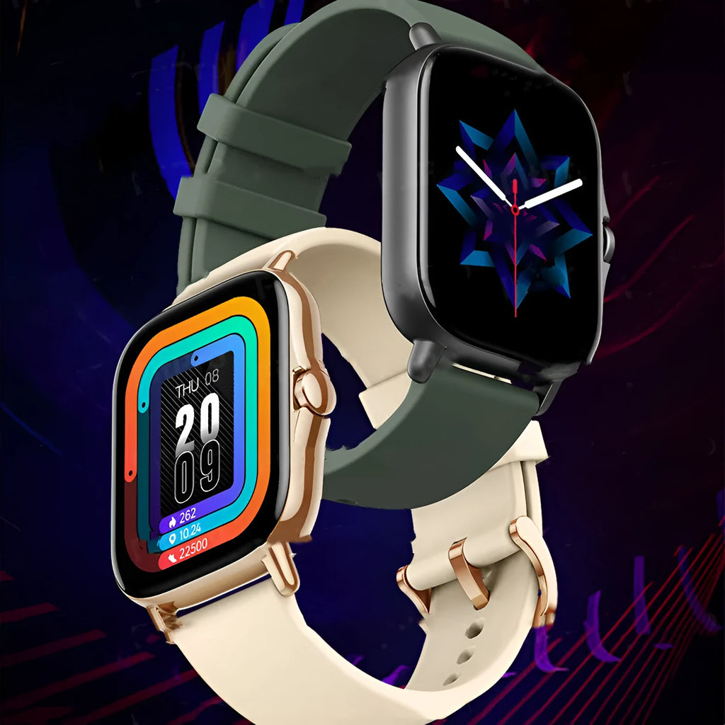GT20 smartwatch in black or gold with alloy case and silicone strap showing 1.75-inch screen.