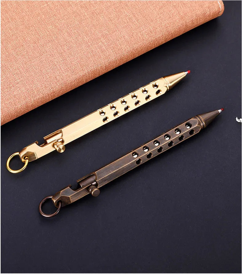 Brass hexagonal rollerball pen with 0.5mm tip and six-angle barrel design