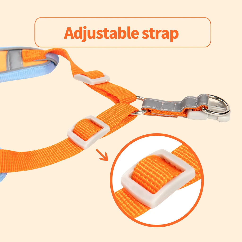 Adjustable haulage rope dog harness in six colours with chest strap and anti-breaking design