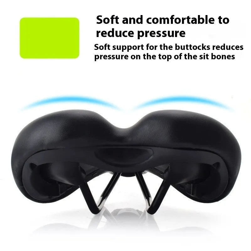 Bicycle seat cushion with hollow centre design, PU leather exterior, dimensions 270mm by 180mm