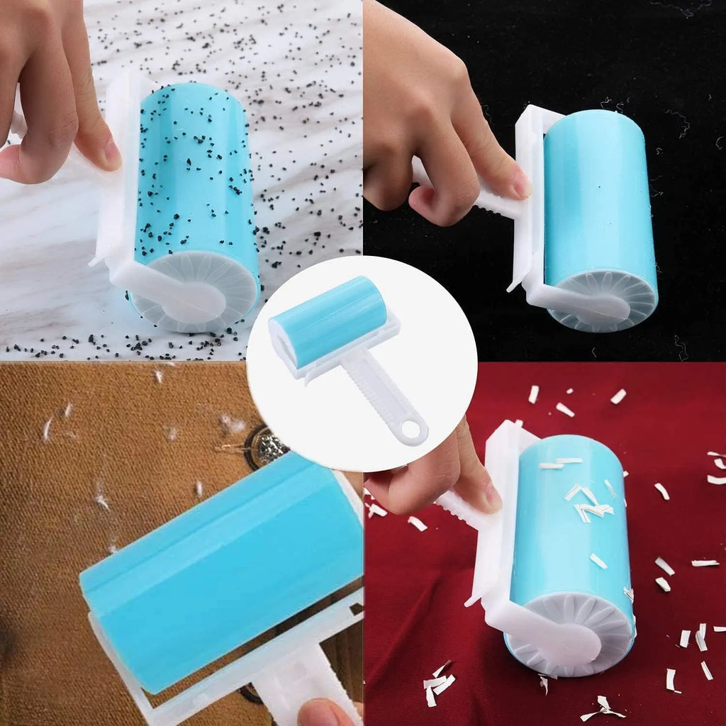Washable reusable lint roller for pet hair removal in blue, green, pink or yellow colours