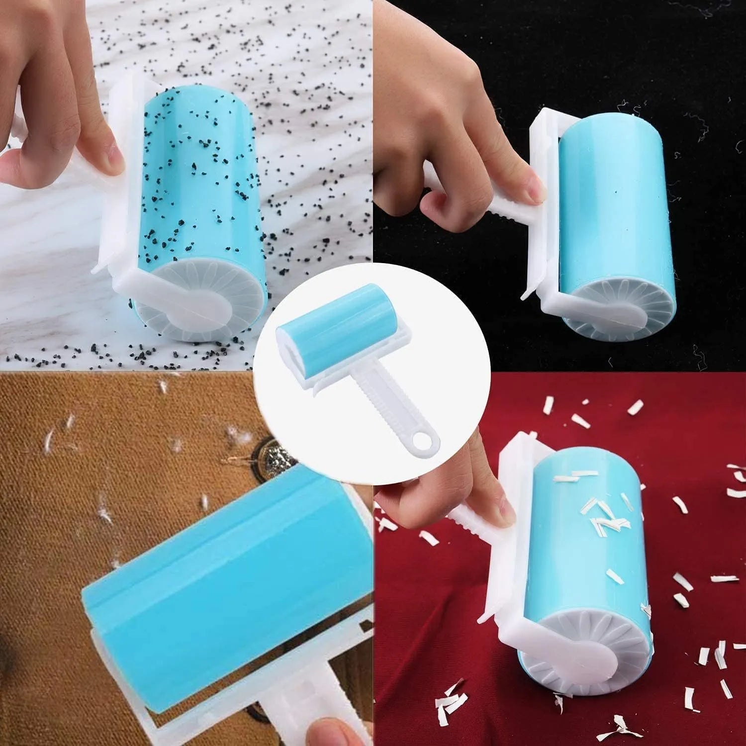 Washable reusable lint roller for pet hair removal in blue, green, pink or yellow colours