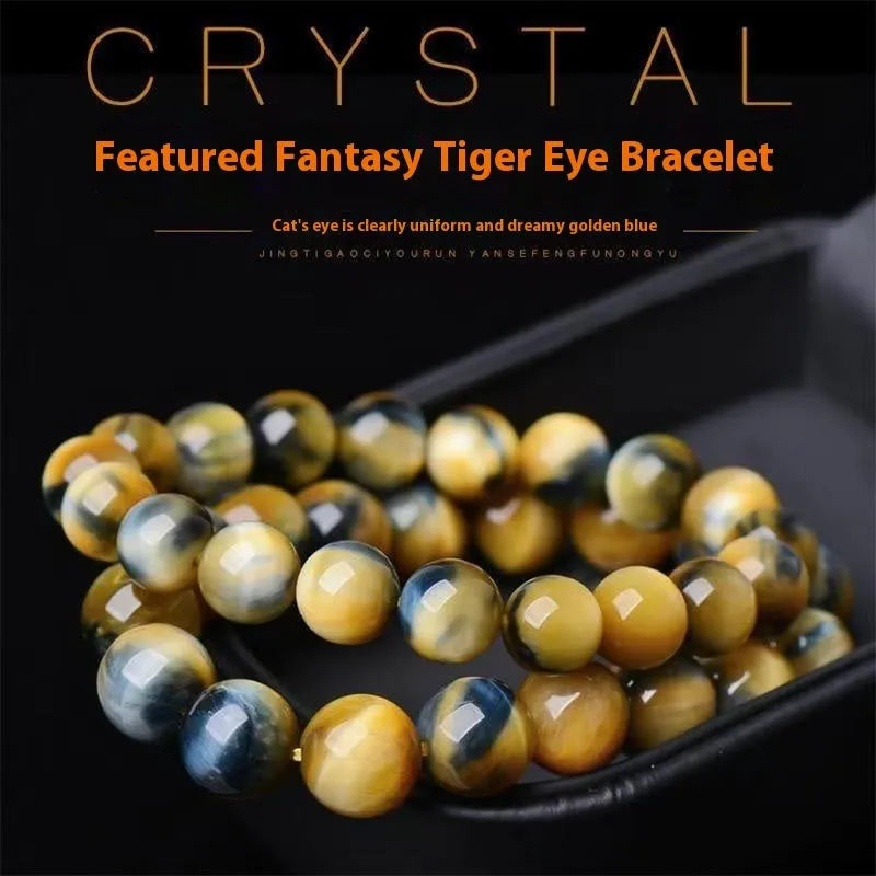 Handmade fantasy tiger eye agate unisex bracelet with round beads in 8mm, 10mm or 12mm sizes.