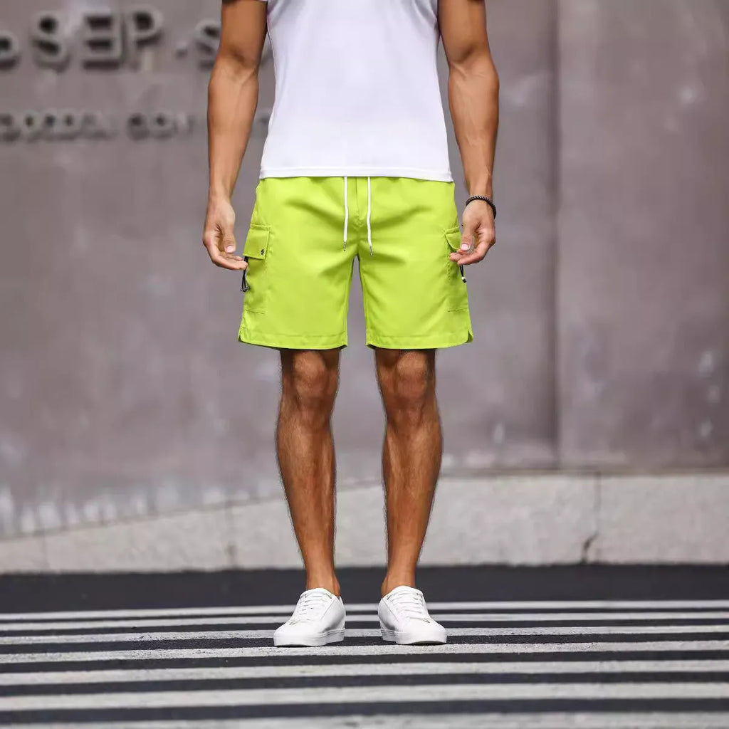 Men's loose fit workwear shorts in cool silk cotton fabric with micro-elastic waistband
