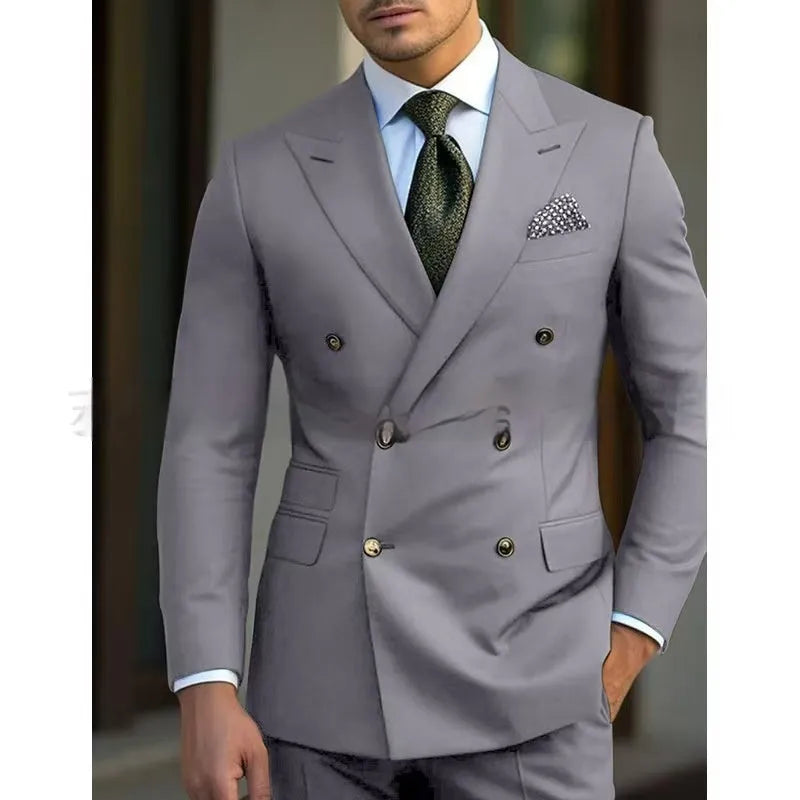 Men's regular fit two-piece suit jacket and trousers in a light business style.