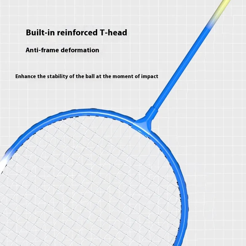 Blue and red alloy split-frame badminton and tennis racket set showing detachable design