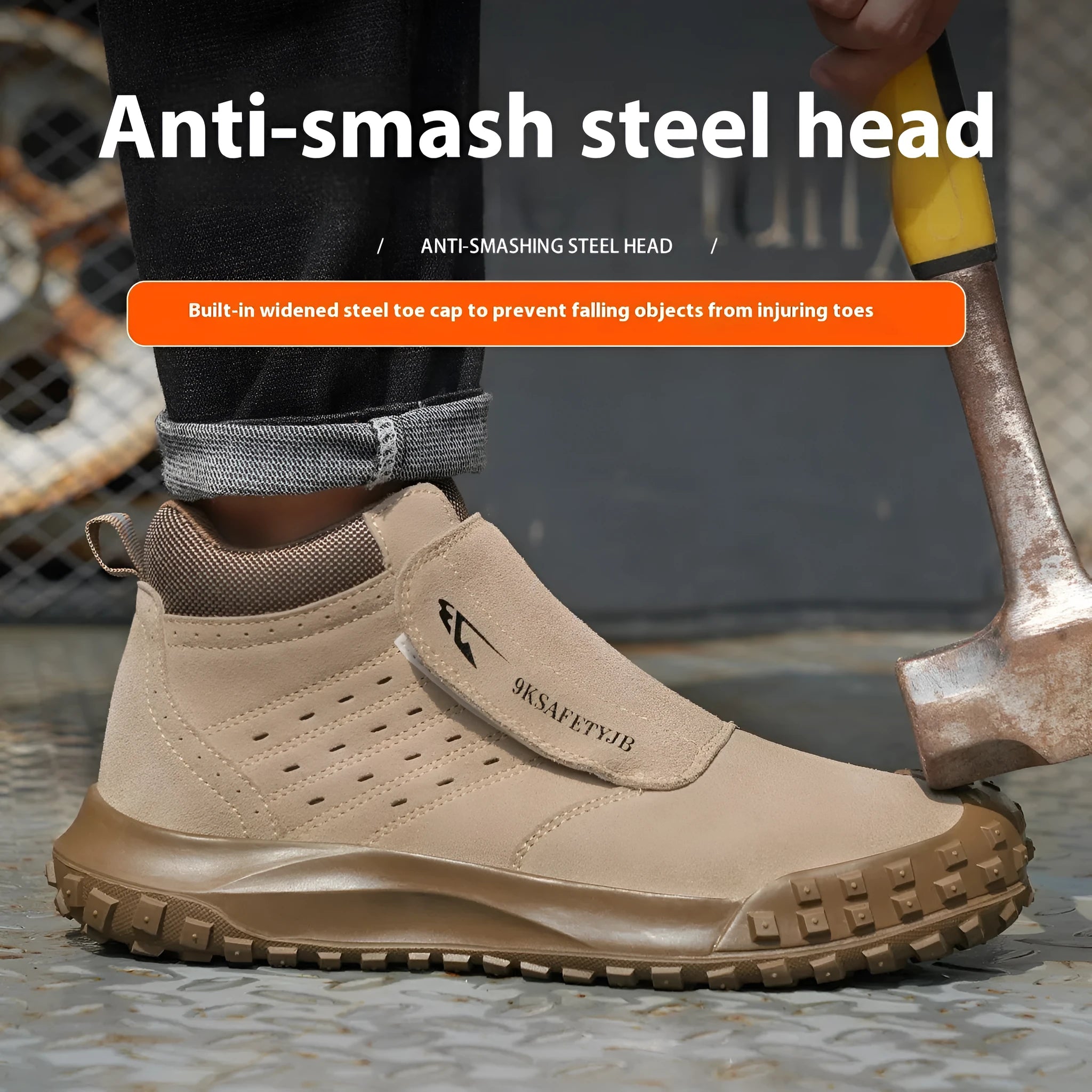 Lightweight steel toe cap safety shoes in sand colour with lace-up closure for industrial work