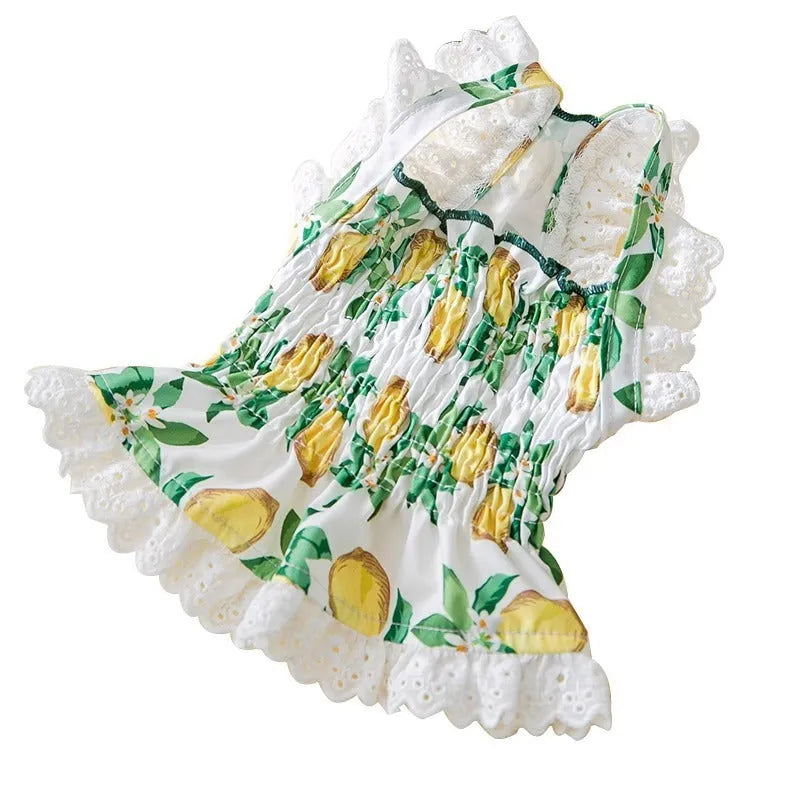 Rock yellow lemon polyester dog dress with adjustable strap skirt in princess style for small dogs